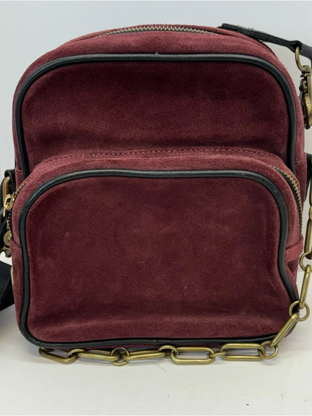 Rachel Comey Suede Maroon Red Crossbody Bump Bag Floral Strap Boho Preppy - Picture 2 of 7